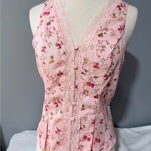 Floral Pink Lace Trim Camisole